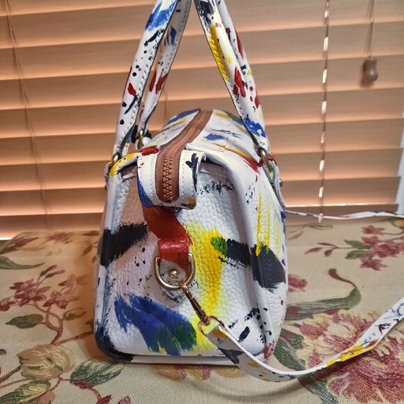 Dooney & Bourke Dipinta Inspired Hand Painted Vintage Zip Satchel Rare Dooney - Picture 7 of 14